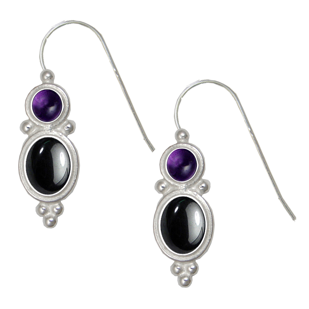 Sterling Silver Drop Dangle Earrings Hematite And Amethyst